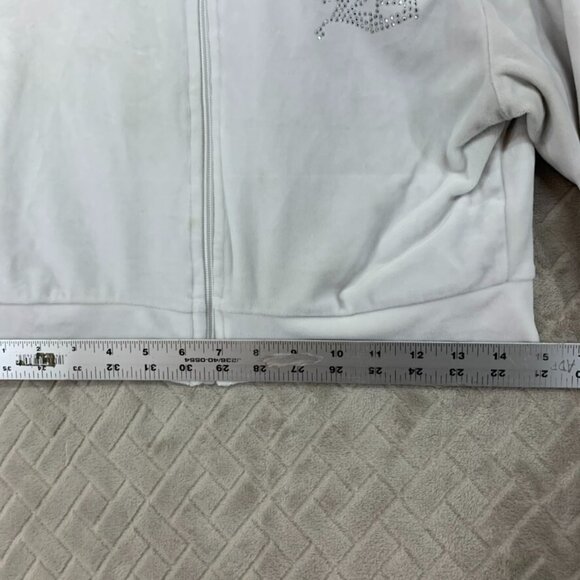 Roma Concept Womens L Hoodie Sweatshirt White Velour Cropped Full Zip Rhinestone - Picture 12 of 16